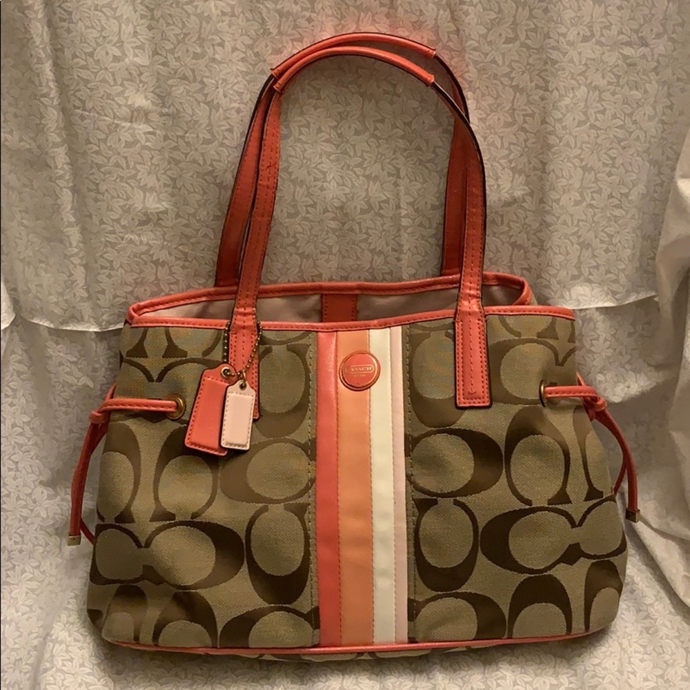 Coach purse- brown, pink, orange and white